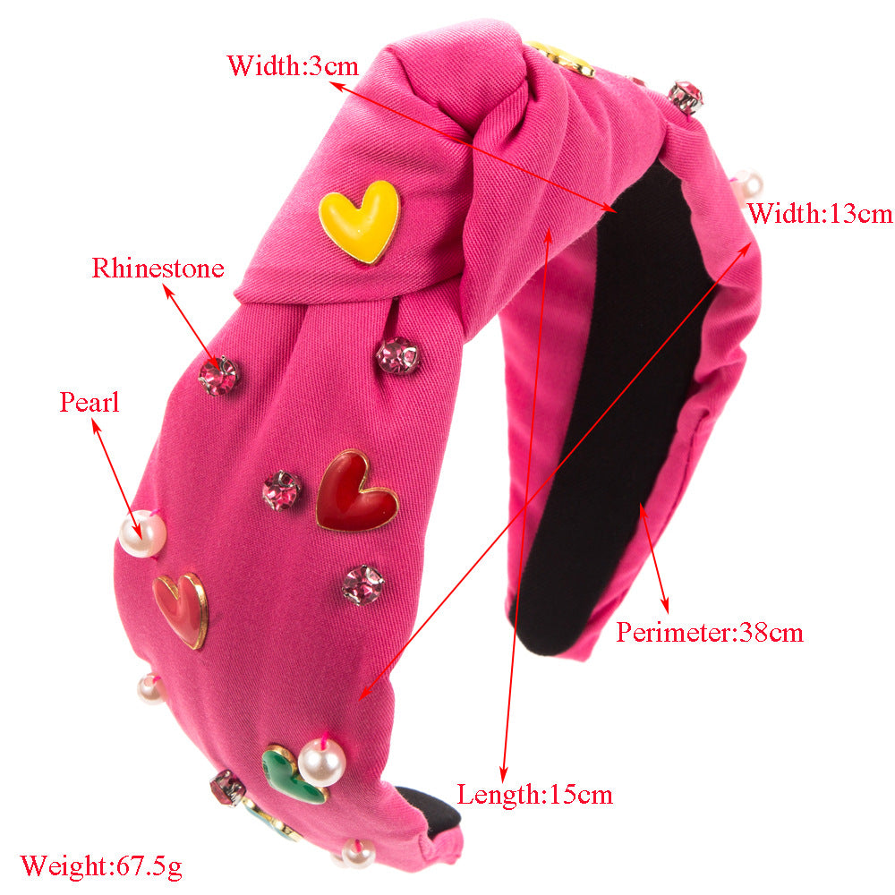 Wholesale Diamond Inlaid Love Printed Fabric Valentine's Day Hair Bands
